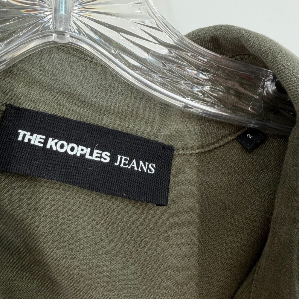 The Kooples Jeans Utility Jumpsuit Olive Green Linen Blend Belted Snap Front 2 M - Picture 3 of 16